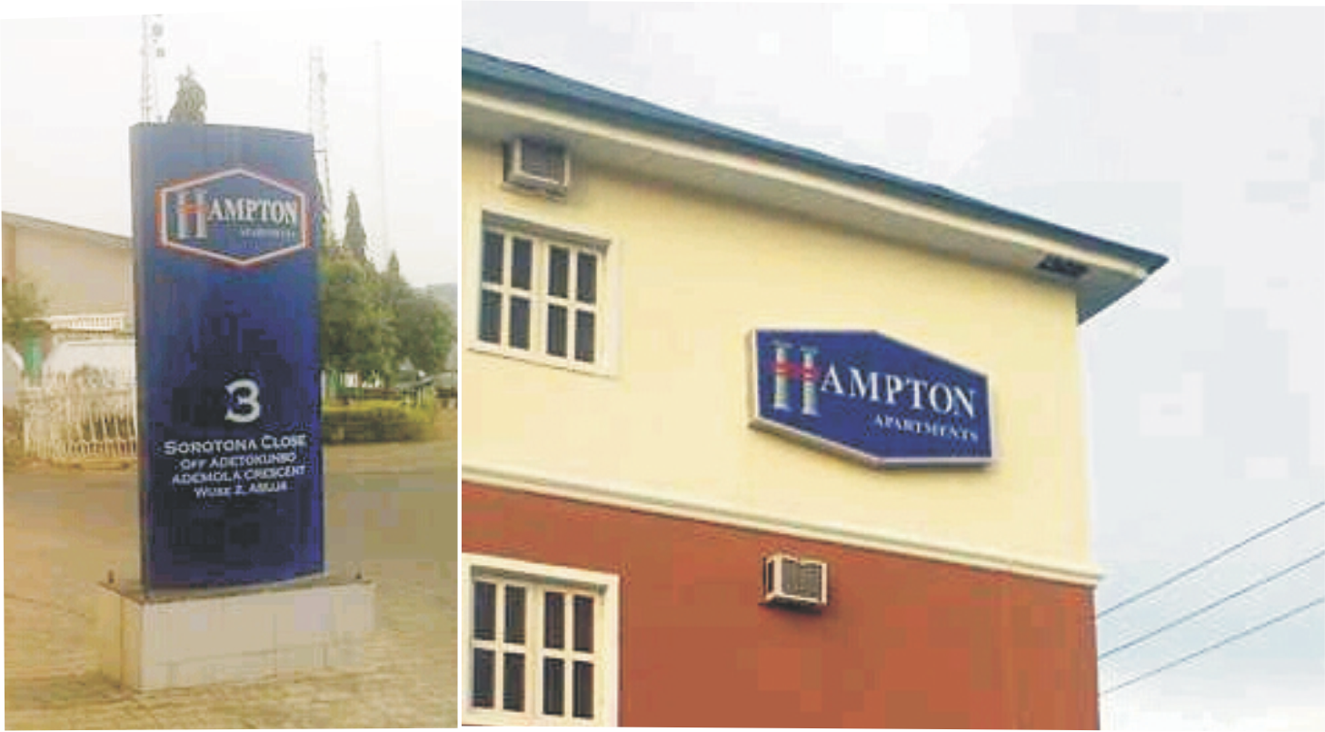 Hampton Apartments Abuja — pylon and facial signage production