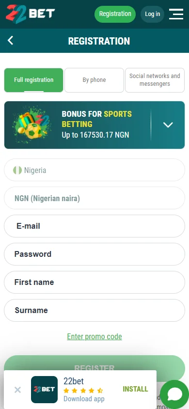 22Bet mobile website