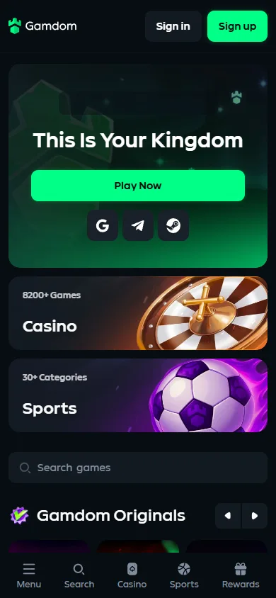 Gamdom mobile website