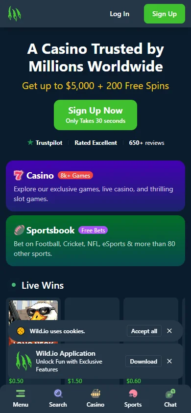 Wild.io mobile website